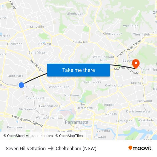 Seven Hills Station to Cheltenham (NSW) map