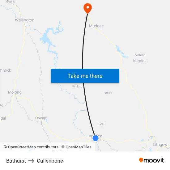 Bathurst to Cullenbone map