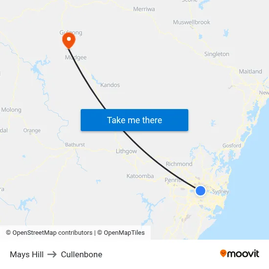 Mays Hill to Cullenbone map