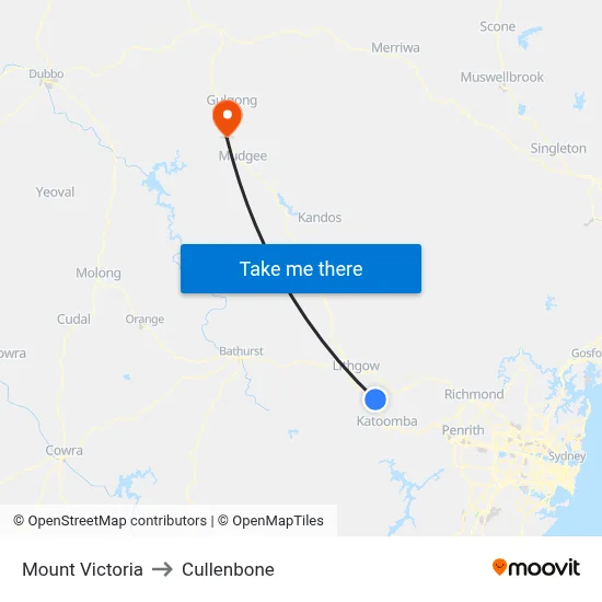 Mount Victoria to Cullenbone map