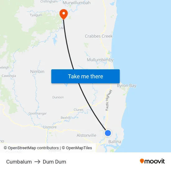 Cumbalum to Dum Dum map