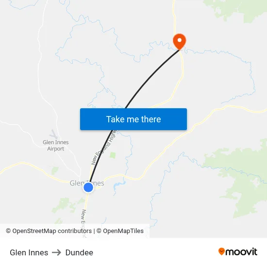 Glen Innes to Dundee map