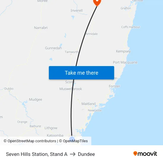 Seven Hills Station, Stand A to Dundee map