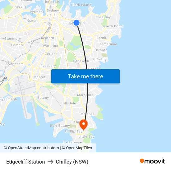 Edgecliff Station to Chifley (NSW) map