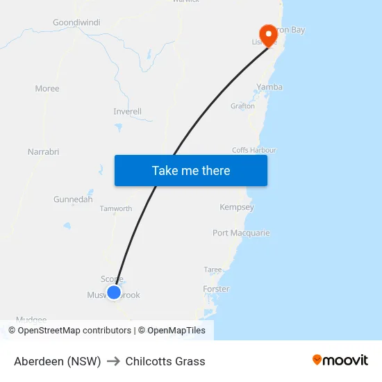 Aberdeen (NSW) to Chilcotts Grass map
