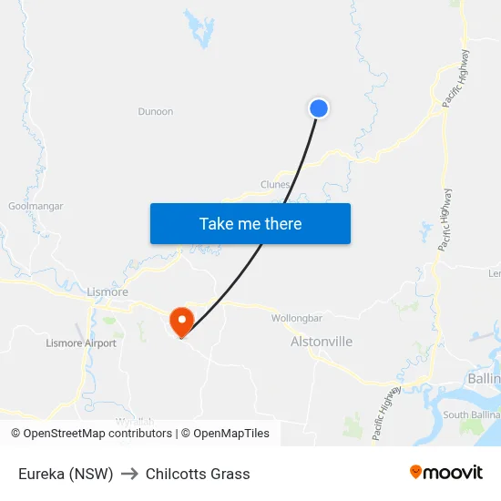 Eureka (NSW) to Chilcotts Grass map