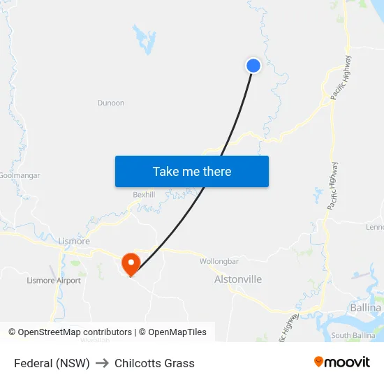 Federal (NSW) to Chilcotts Grass map
