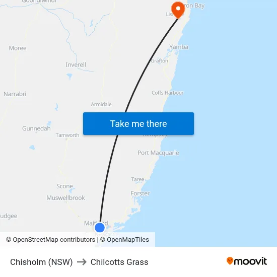 Chisholm (NSW) to Chilcotts Grass map