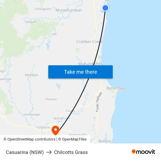 Casuarina (NSW) to Chilcotts Grass map
