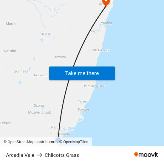 Arcadia Vale to Chilcotts Grass map