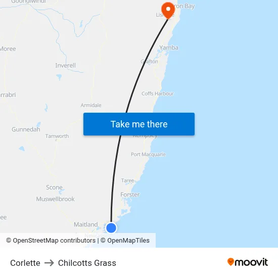 Corlette to Chilcotts Grass map