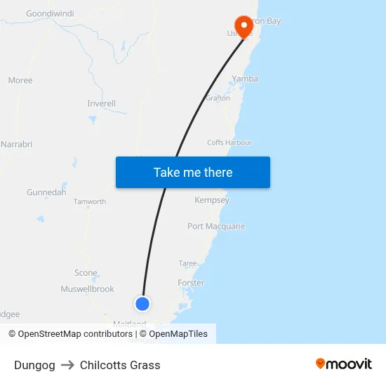 Dungog to Chilcotts Grass map
