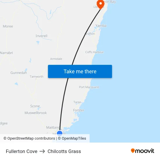 Fullerton Cove to Chilcotts Grass map