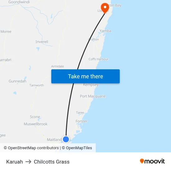Karuah to Chilcotts Grass map