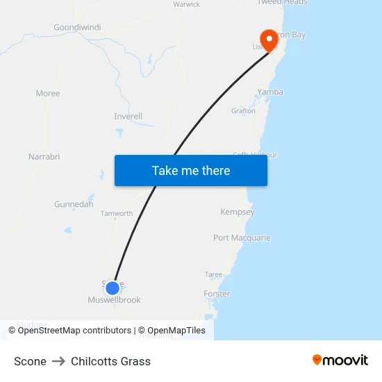 Scone to Chilcotts Grass map
