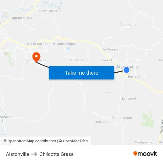 Alstonville to Chilcotts Grass map