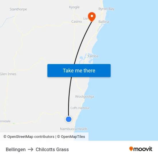 Bellingen to Chilcotts Grass map