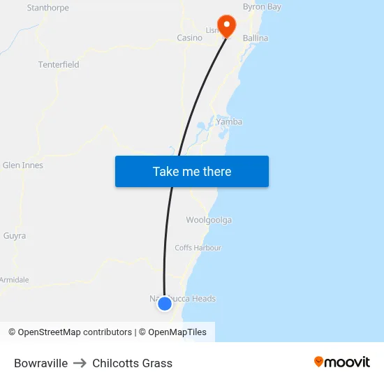 Bowraville to Chilcotts Grass map
