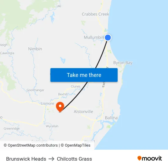 Brunswick Heads to Chilcotts Grass map