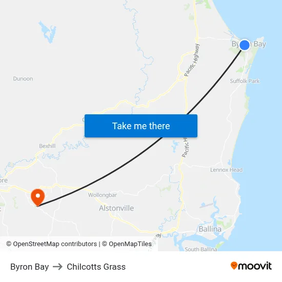 Byron Bay to Chilcotts Grass map