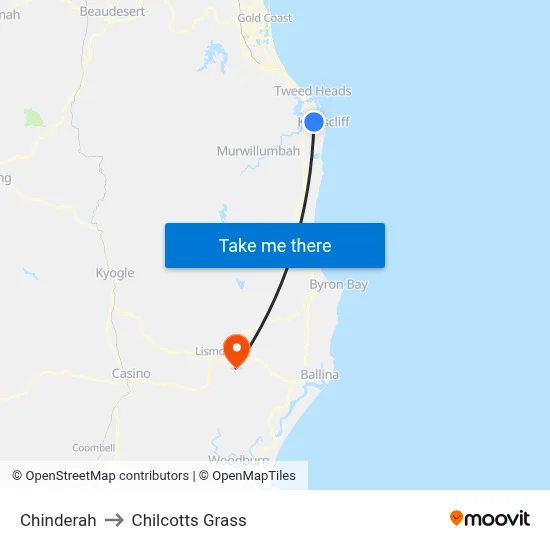 Chinderah to Chilcotts Grass map
