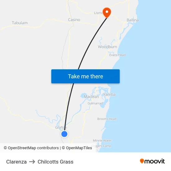 Clarenza to Chilcotts Grass map