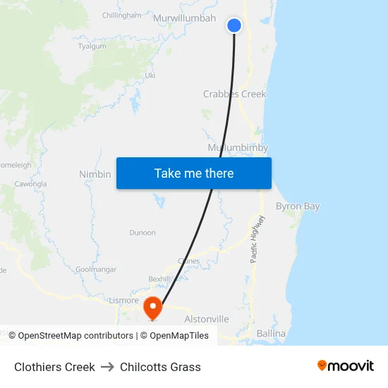Clothiers Creek to Chilcotts Grass map