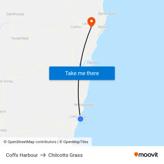 Coffs Harbour to Chilcotts Grass map