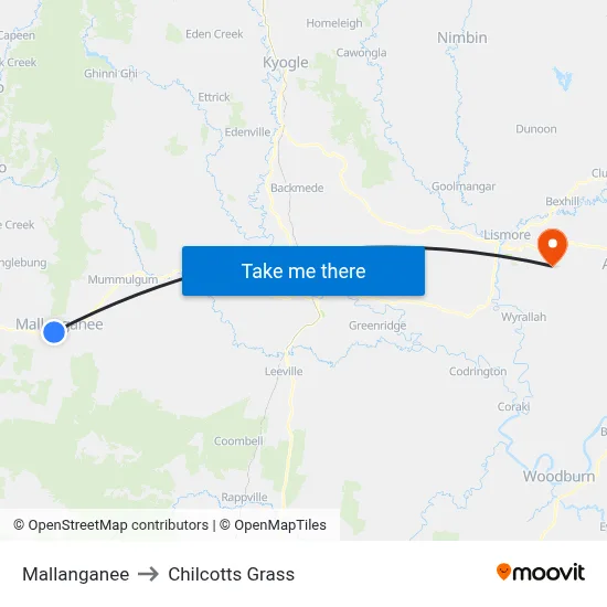 Mallanganee to Chilcotts Grass map