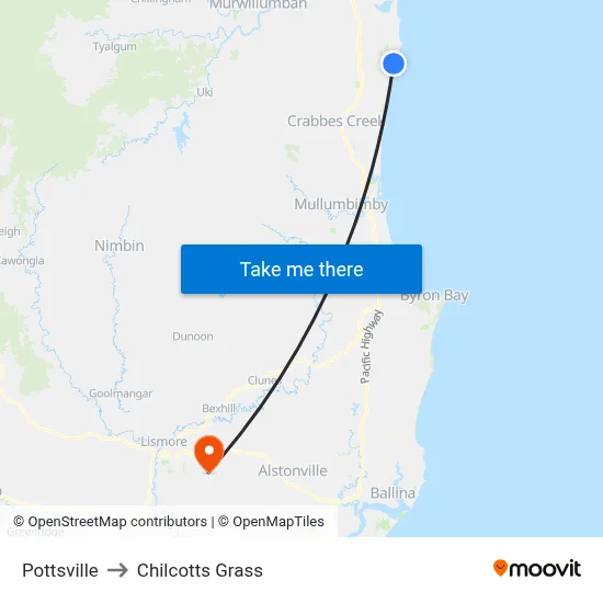 Pottsville to Chilcotts Grass map