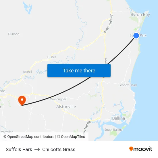 Suffolk Park to Chilcotts Grass map