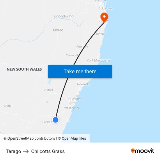 Tarago to Chilcotts Grass map