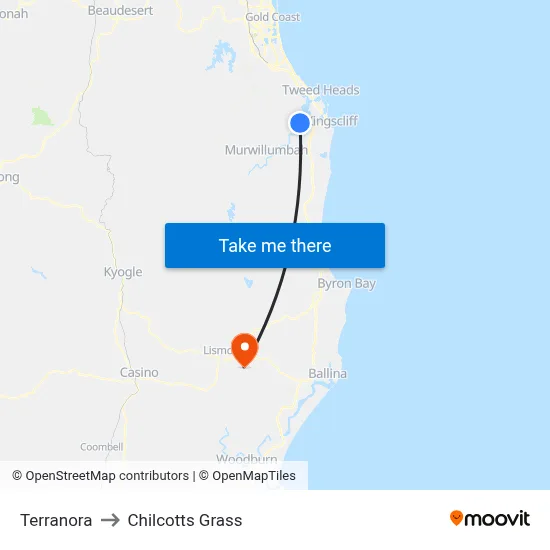 Terranora to Chilcotts Grass map
