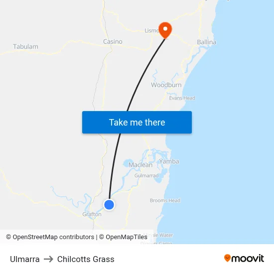 Ulmarra to Chilcotts Grass map