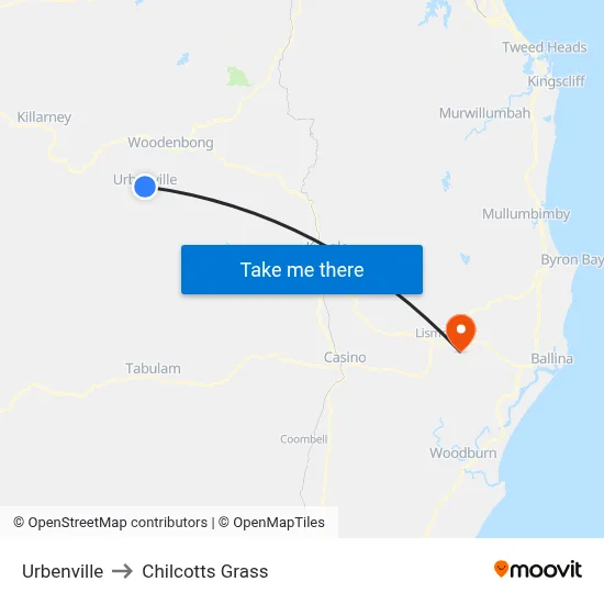 Urbenville to Chilcotts Grass map