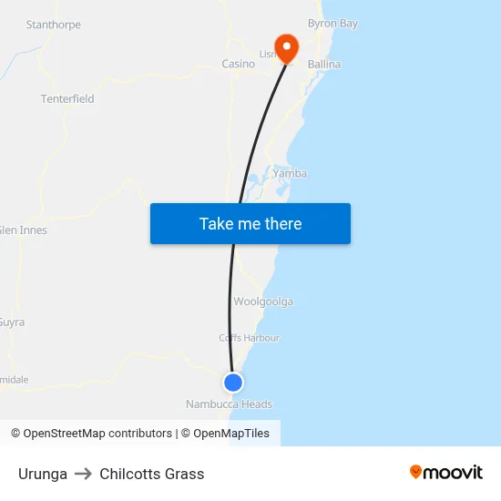 Urunga to Chilcotts Grass map