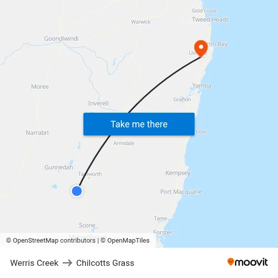 Werris Creek to Chilcotts Grass map