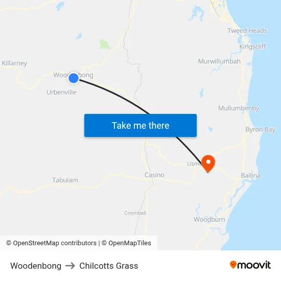 Woodenbong to Chilcotts Grass map