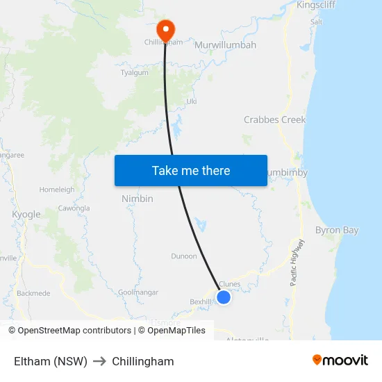 Eltham (NSW) to Chillingham map