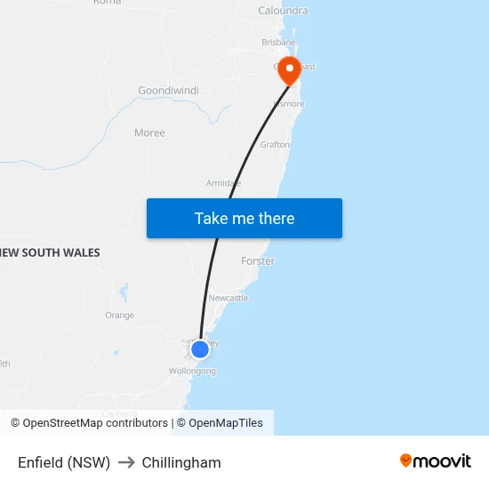 Enfield (NSW) to Chillingham map