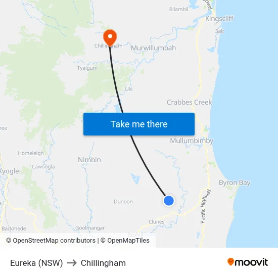 Eureka (NSW) to Chillingham map
