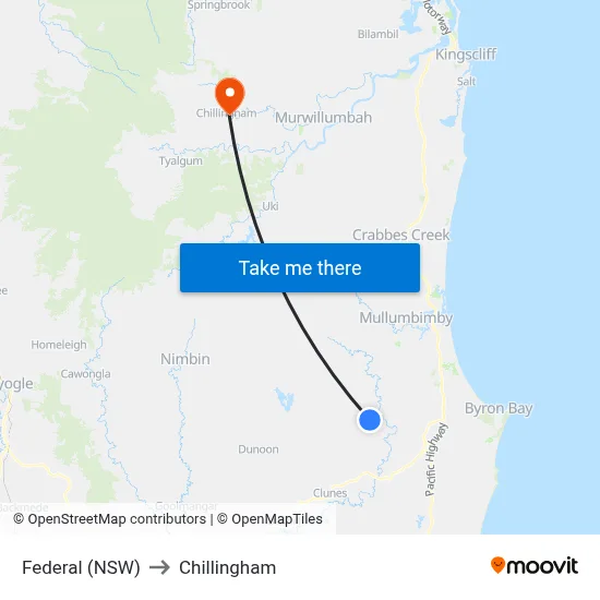 Federal (NSW) to Chillingham map