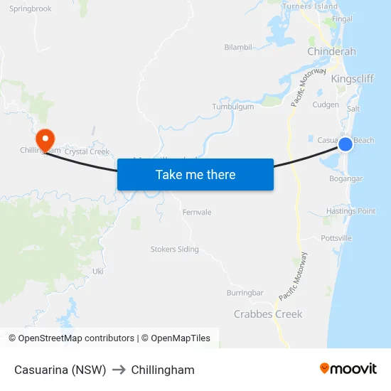 Casuarina (NSW) to Chillingham map