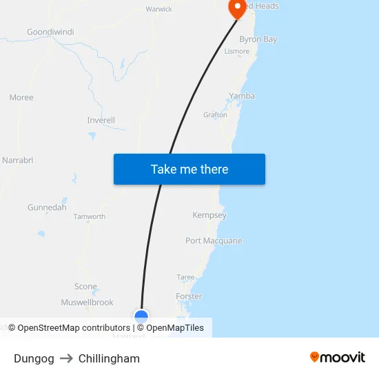 Dungog to Chillingham map