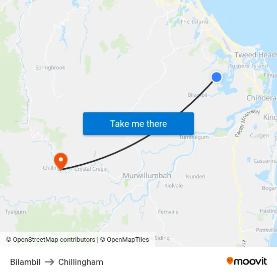 Bilambil to Chillingham map