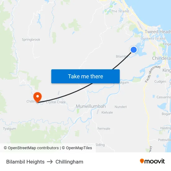 Bilambil Heights to Chillingham map