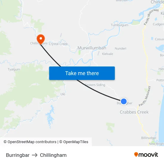 Burringbar to Chillingham map