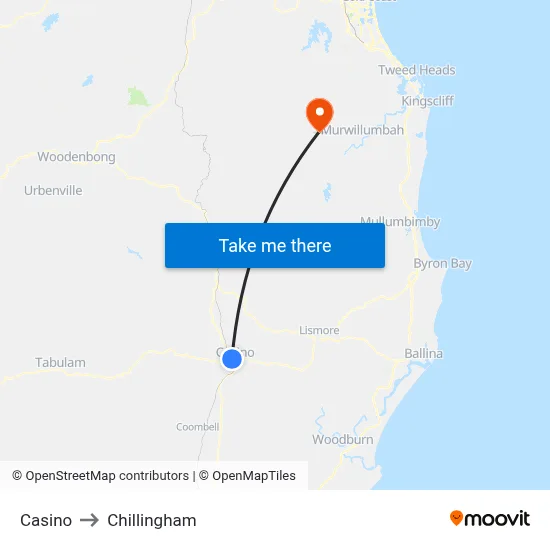 Casino to Chillingham map