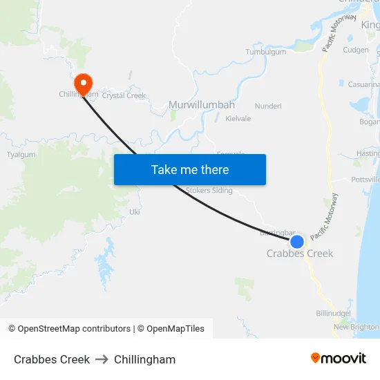 Crabbes Creek to Chillingham map