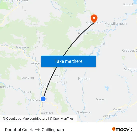 Doubtful Creek to Chillingham map